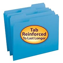 Smead 1/3-Cut File Folders, Heavy Duty Reinforced Tab, Letter Size, Blue, 100 Per Box (12034)