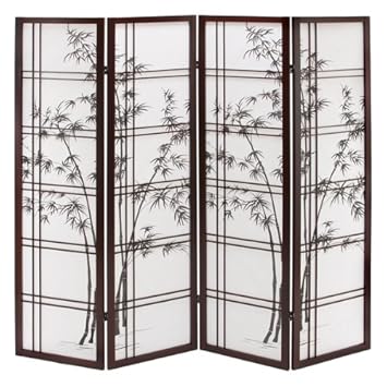 4- Panel Shoji Wood Folding Screen Room Divider