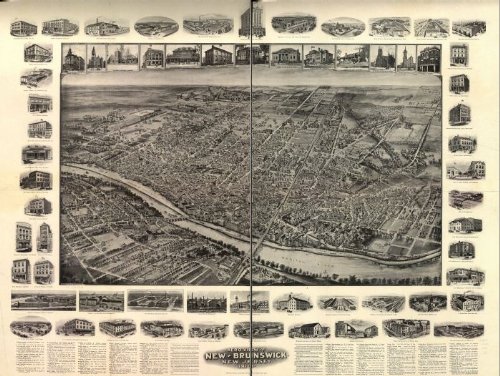 Aero view of New-Brunswick, New Jersey, 1910., large historic panoramic map reprint 47x36