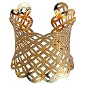 Yazilind Gold Plated Ancient Aopper Linked Concave Hollow-Out Cuff Bracelet Adjustable