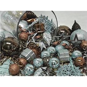 125-Piece Club Pack of Shatterproof Chocolate, Mocha & Blue Christmas Ornaments