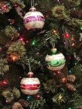 Set of 3 Jewel Tone Candy Stripe Glass Ball Christmas Ornaments 3.25 #821326