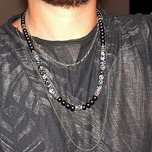 Men necklace - Long Gemstones necklace - Onyx and Snowflake gems - Men Neckless - Gift for men - Long necklace - Men jewelry