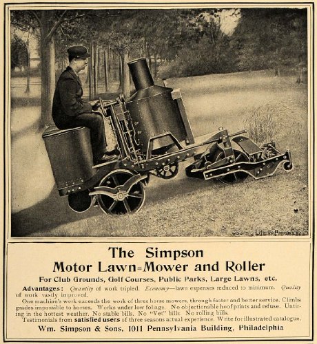 1906 Ad Simpson Motor Riding Lawn Mower and Roller PA - Original Print Ad 1906 Ad Simpson Motor Riding Lawn Mower and Roller PA - Original Print Ad
