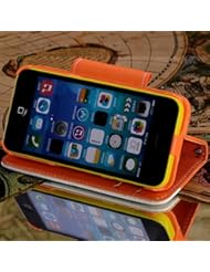 Wireless: myLife Tangelo Orange and White {Classic Design} Faux Leather (Card, Cash and ID Holder + Magnetic Closing + Hand Strap) Slim Wallet for the iPhone 5C Smartphone by Apple (External Textured Synthetic Leather with Magnetic Clip + Internal Secure Snap In Hard Rubberized Bumper Holder) - myLife Brand Products