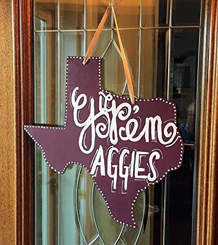 Custom Maroon and White Texas A&amp;M "Gig em, Aggies" Wood Door Hanger