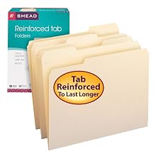 Smead 1/3-Cut Assorted Position File Folders, Reinforced Tab, 11 Point, Letter Size, Manila, 100 Per Box (10334)