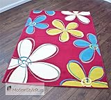 Kids Pink Flowers Blue Yellow And Cream Girls Rug - AVAILABLE IN 3 SIZES, 115x 160cm (4ftx 5ft 6)