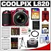 Nikon Coolpix L820 Digital Camera (Red) with 32GB Card + 8 Batteries & Charger + Case + Tripod + HDMI Cable + Accessory Kit
