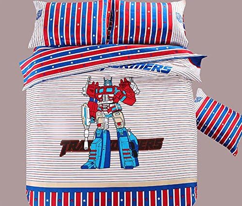 Optimus Prime Pattern Duvet Cover Set Transformers Bed Sheet Cotton Bedding Set Comforter Cover flat Sheet pillowcase (Queen, Optimus Prime)