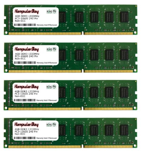 Komputerbay 16GB (4 X 4GB) DDR3 DIMM (240 pin) 1333Mhz PC3 10600 / PC3 10666 (9-9-9-25) 16 GB KIT