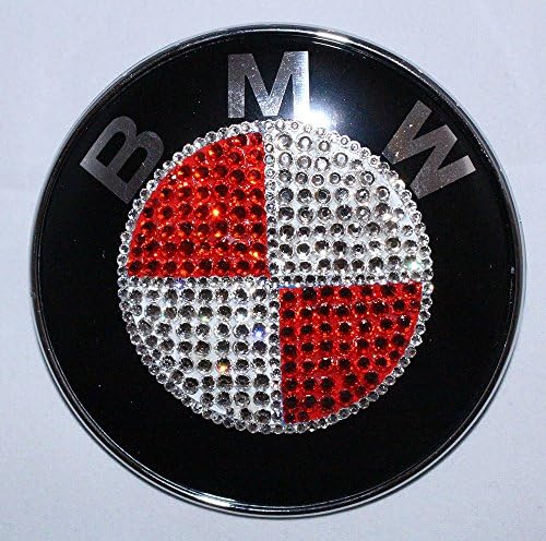 82mm BMW Car Emblem Logo with Swarovski Crystallized Bling Customization (74MM Emblem 2.91", Red)