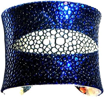 Sapphire Blue Metallic Stingray Leather Cuff Bracelet - by UNEARTHED