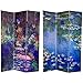 Red Lantern Double Sided Works of Monet Canvas Folding Screen - Lilies/Garden at Giverny, 6 ft. Tall