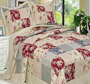 Amazon.com - French Country Floral Patchwork Quilt Coverlet Bedding Set ...