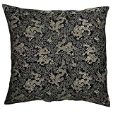 Decorative Handmade Black & Gold Cushion Cover / Pillow Sham - Chinese Dragon & Flowers Design