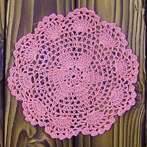 Homeaholic Cotton Handmade Crochet Lace Doilies Tablecloths Placemats, Mugs Glasses Coaster Set, Pack of 6, Blossom #9 - 7'', Pink