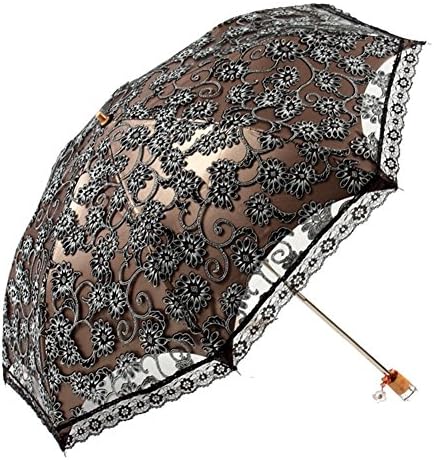 MiiHome Ladies Umbrella Lace Parasol Folding Umbrella Sun Shade Anti-uv (black)