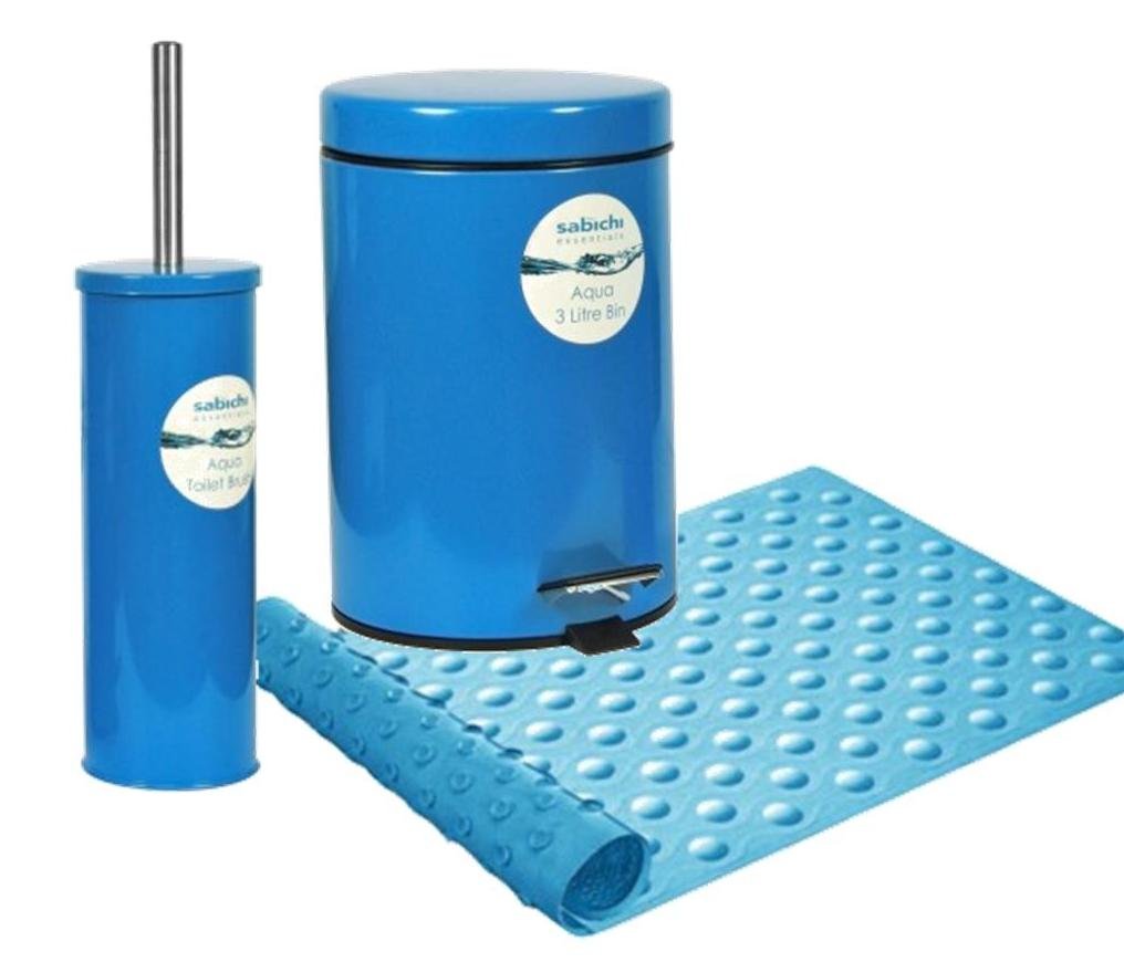 Blue Bathroom 3L Step Pedal Bin & Toilet Brush w Holder Bath Rubbish