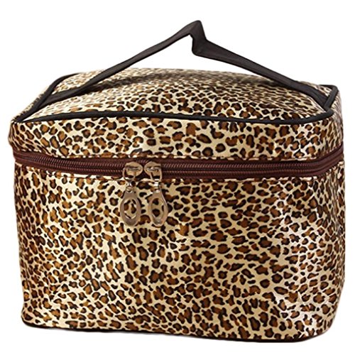 DATEWORK Women Leopard Print Cosmetic Bags (Brown)