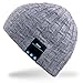 Mydeal Rechargeable Bluetooth Beanie Warm Soft Double Knitted Trendy Short Skully Hat Cap W/ Wireless Headphone Headset Earphone Speakerphone Mic for Sports Skating Hiking Camping Christmas Gift- Gray