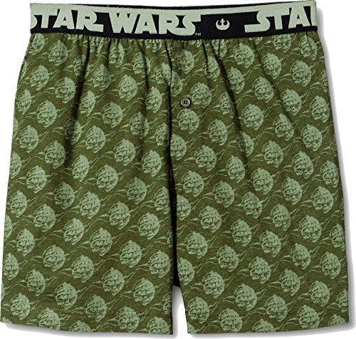 Star Wars Yoda Head Pattern Men's 100% Cotton Boxer Short (Olive Green, XL)
