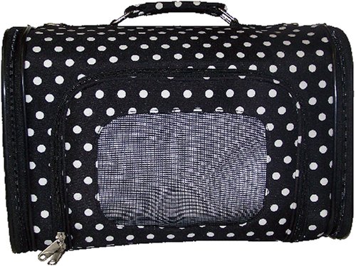Designer Dog Carrier-Blackw White Polka Dots