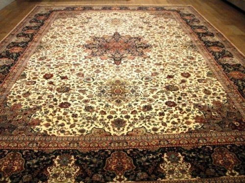 11'6 x 16'5 Beige Persian Hand Knotted Wool Tabriz 