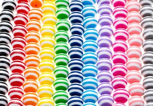 100 STRIPED Beads 20mm Chunky Beads Acrylic Resin Bubblegum Vintage Style Round DIY Jewelry - Mix of Colors