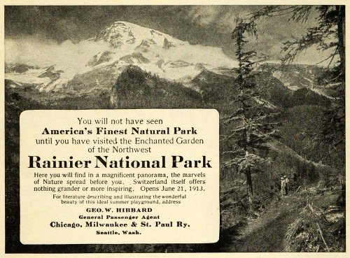 1913 Ad Rainier National Forest Park Chicago Milwaukee St. Paul Railway Hibbard - Original Print Ad
