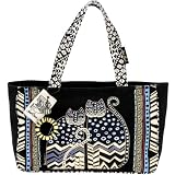 Laurel Burch Medium Tote with Zipper Top, Spotted Cats