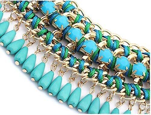 Esen Vintage Jewelry Pendant Knit Chain Choker Chunky Bib Necklace 7969 (Blue)