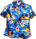 Fitted Shirt - Women's Brilliant Hawaiian Island Sunset Hawaiian Aloha Poplin Cotton Cropped Shirt