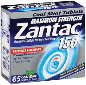 Zantac 150 mg Tablets, Cool Mint, 65-Count Bottle