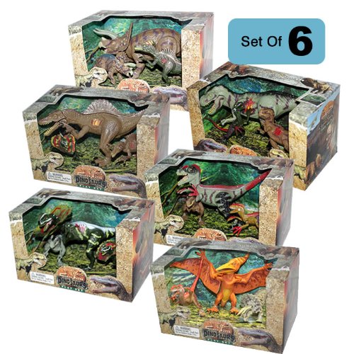 Lontic Extinct World Articulated Dinosaur Toy Action Figures Play Sets - COMPLETE 6 Box Bundle