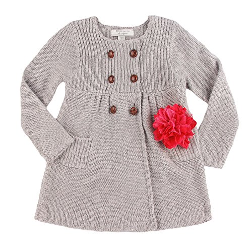 Richie House Little Big Girls' Grey Knit Coat with Flower Accessory Rh0152