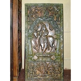 Hand Carved India Art Radhakrishna Wood Headboard  Door Panel with Beautiful Patina and... by Mogulinterior