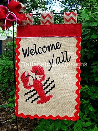 Crawfish Burlap Garden Flag Crawfish Garden Flag Welcome Y'all Garden Flag