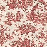 54'' Wide Waverly Toile Sweet Pastimes Crimson Fabric By The Yard