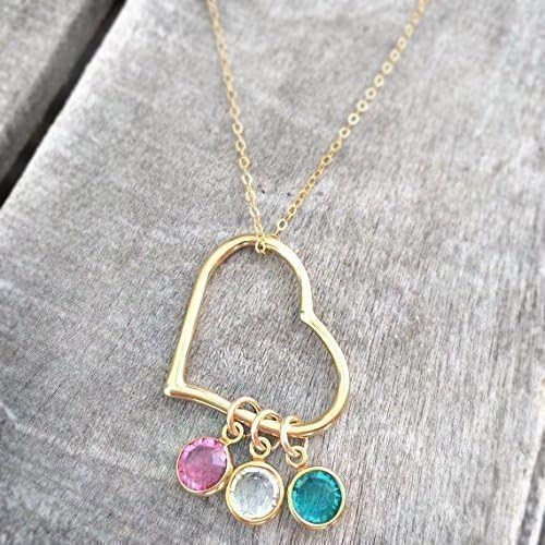 14K Gold Filled Open Heart Necklace with Swarovski Birthstones. Beautiful Gift for Mom, Grandma, or Aunt - Gift for Her - Personalized Jewelry