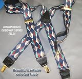 Colorful Diamond Pattern Holdup Suspenders in X-back and Gold Clips