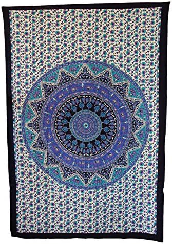 Handicrunch Hippie Mandala Tapestry, Blue Purple Tapestry Wall Hanging, Indian Tapestry, Brand New Lovely Tapestry, Wall Hanging, and Bedspread, Cotton Bohemian Tapestry, Hippie Tapestry