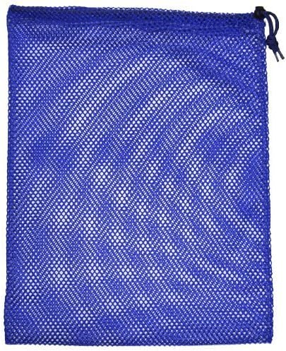 Nylon Mesh Drawstring Bag with D-Ring, Blue, 24" x 30"