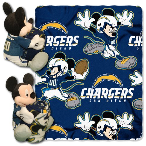 Disney/NFL San Diego Chargers Mickey Character Shaped Pillow with 40-Inch-by-50-Inch Fleece Throw Set