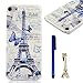 iPod Touch 6 Case, Touch 5 Case, MOLLYCOOCLE PC Cover White Phone Back Skin Shell with Blue Butterfly Eiffel Tower Pattern Hard PC Cover Case for iPod Touch 5 6 with Eiffel Tower Shaped Anti-dust Plug