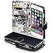 iPhone 6S Plus Case, Terrapin [Black] [Lily Floral Interior] Textured PU Leather Wallet Case with Card Slots Cash Compartment and Detachable Wrist Strap for iPhone 6 Plus / 6S Plus - Black