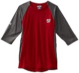 MLB Boys' Washington Nationals 3/4 Sleeve Crew Neck Featherweight Tech Fleece Pullover (Pro Scarlet/Pro Carbon Heather, X-Large)