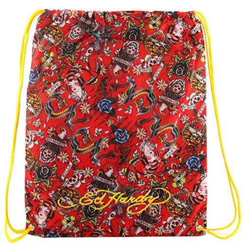 Ed Hardy Lightweight Tattoo Graphic Drew Drawstring Backpack Bag