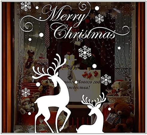 Petit Bella White Reindeer Companion Snowflake Christmas Wall Sticker Home Decor Decal for Glasses Windows Door Show Window