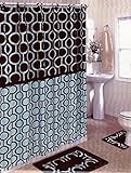 Brown & Blue 15-piece Bathroom Set Bath Rugs Shower Curtain & Rings